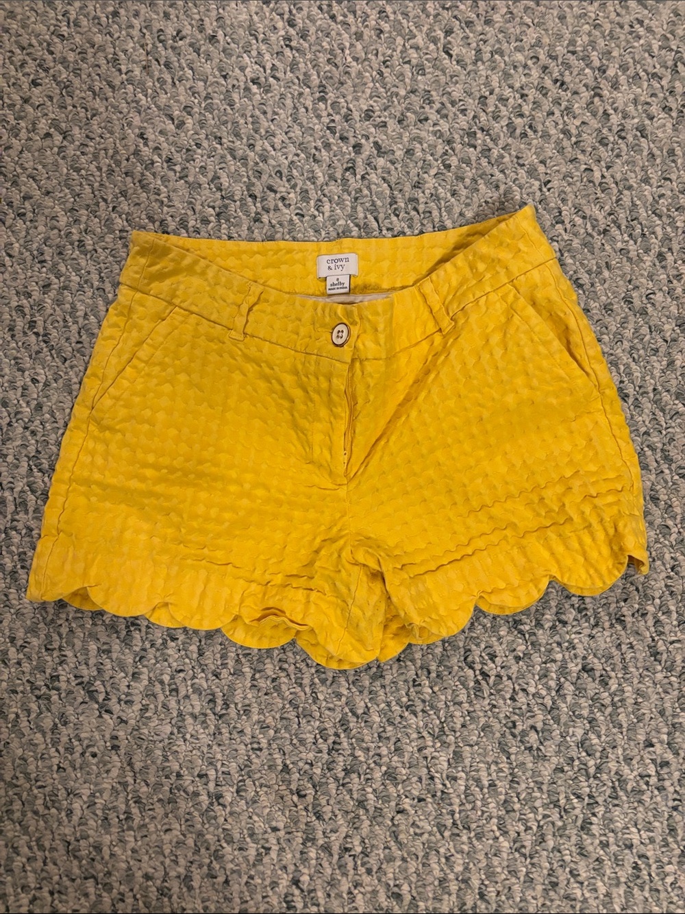 crown & ivy Yellow Scalloped Hem High Waist Shorts
